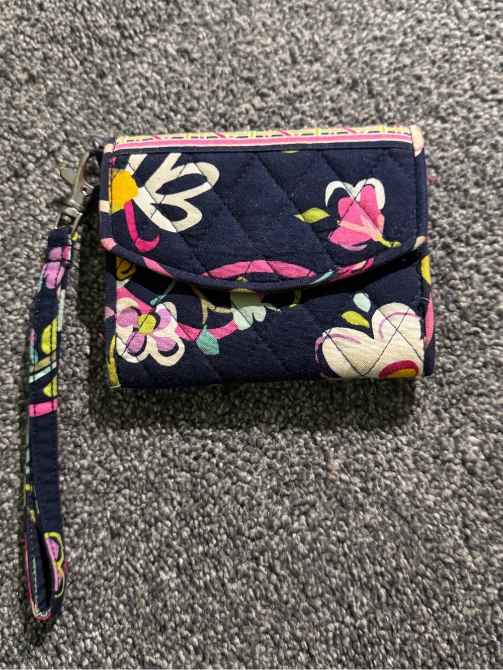 Vera Bradley blue with pink flowers trifold wallet